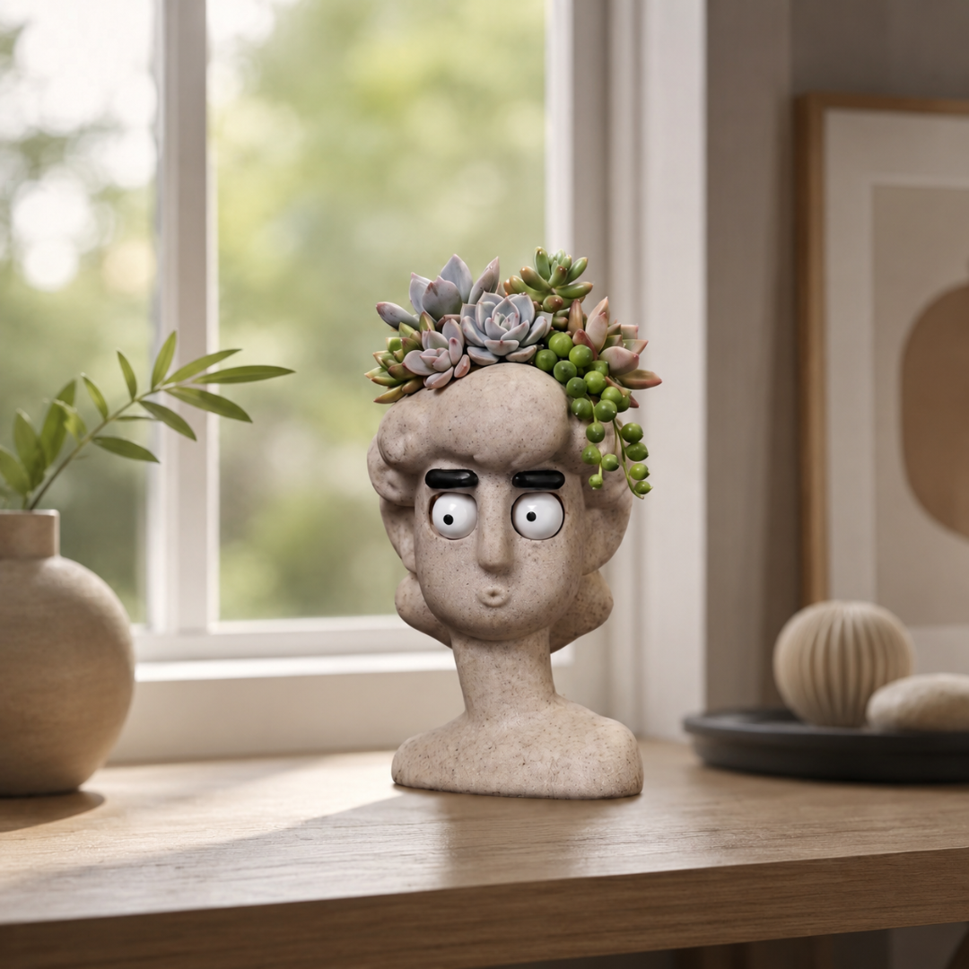 David Head Planter & Desk Organizer — Stone Texture