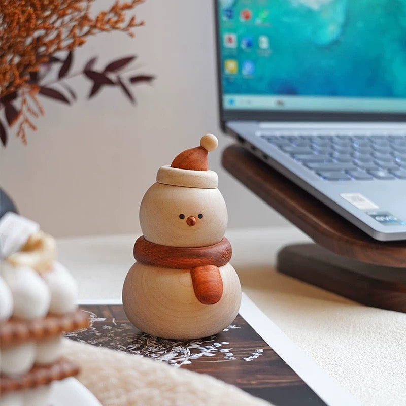 Hand-carved Solid Wood Snowman Decoration