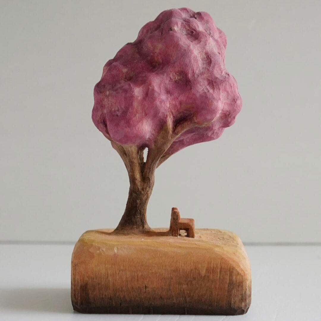 Hand-Carved Cherry Blossom Scene — A Romantic Moment Beneath the Tree