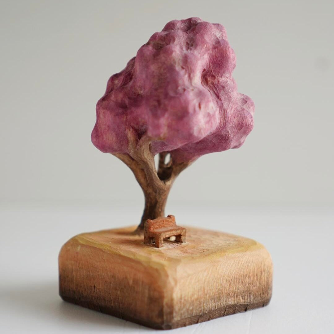 Hand-Carved Cherry Blossom Scene — A Romantic Moment Beneath the Tree
