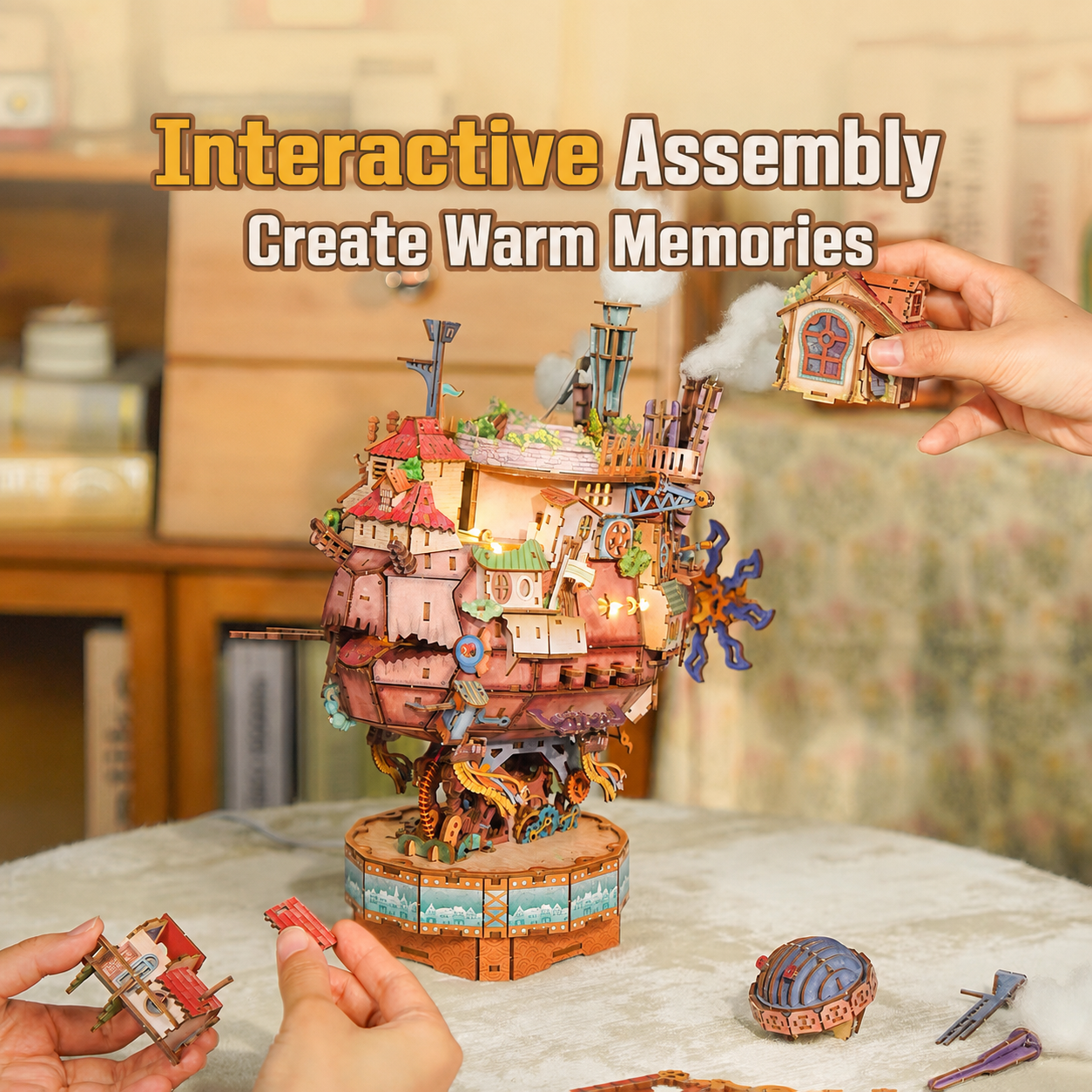 Dreamy Moving Castle 3D Wooden Puzzle with Lights, Motion & Music