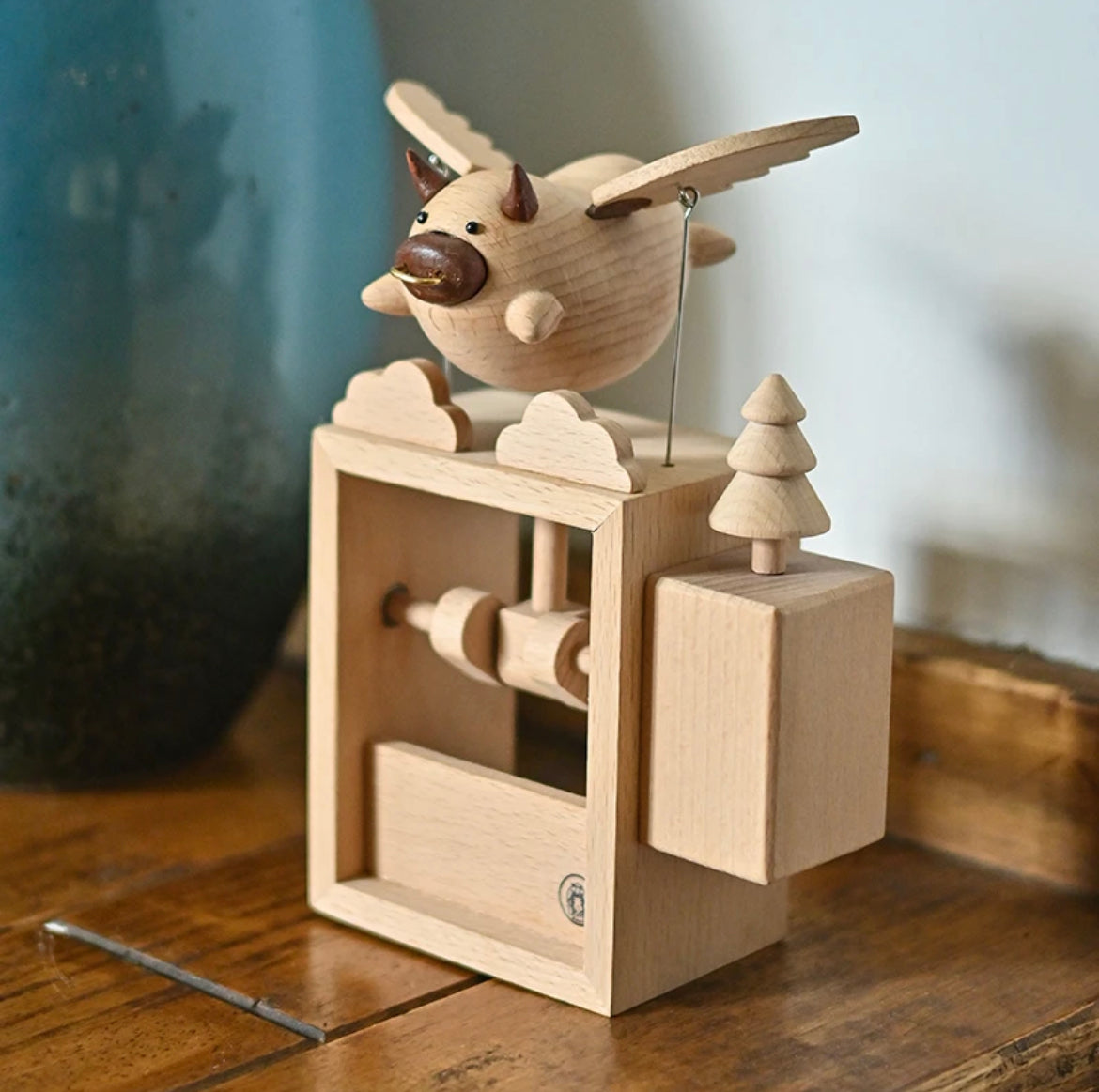 Original Handmade Wooden Craft Flying Cow with Speaker