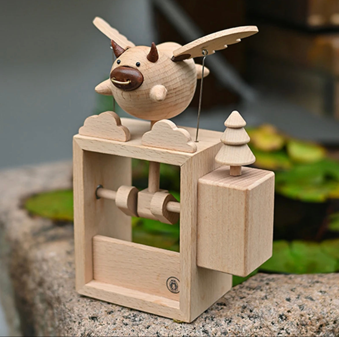 Original Handmade Wooden Craft Flying Cow with Speaker