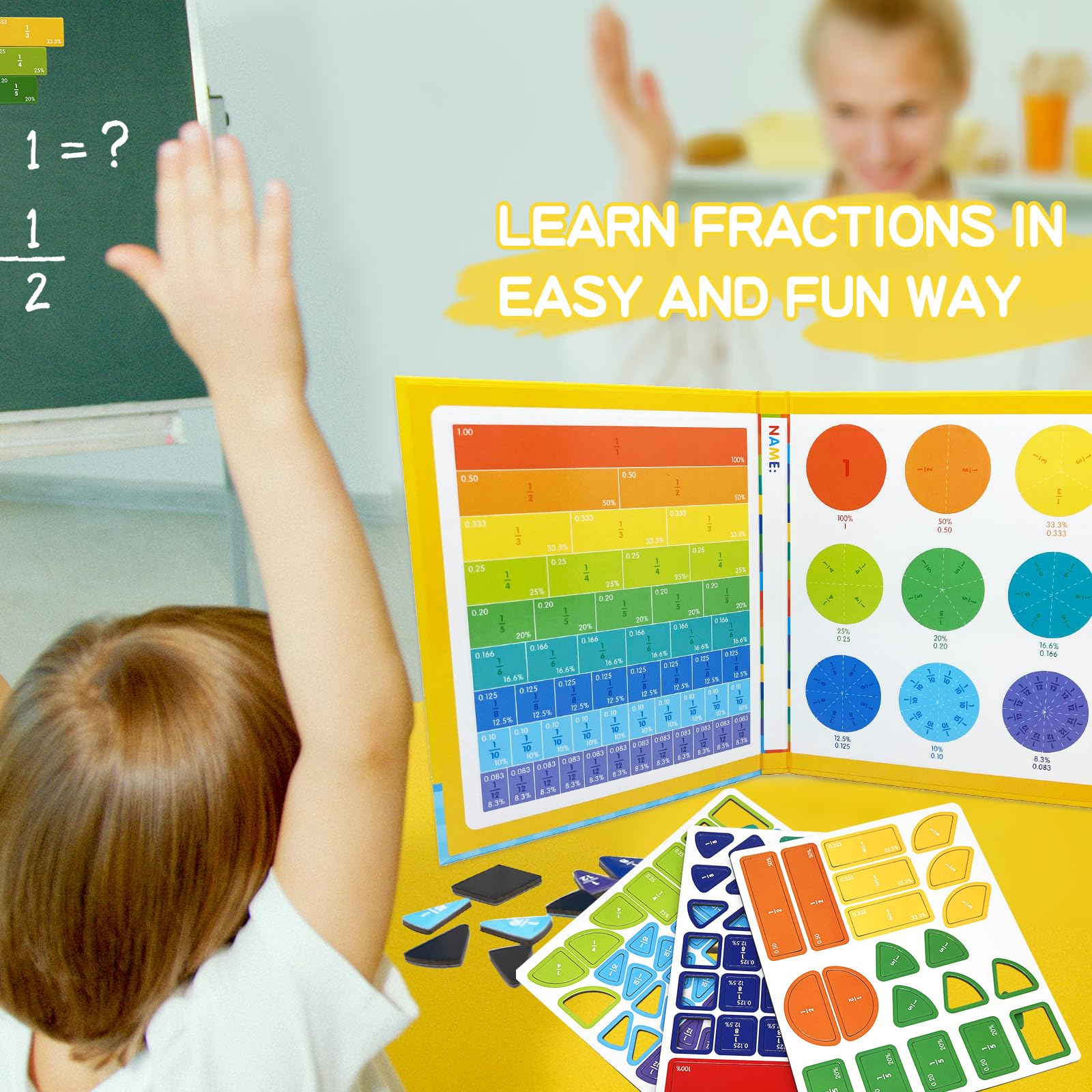Magnetic Fraction Learning Kit for Kids – Colorful Math Manipulatives with Fraction Circles, Bars & Whiteboard – Montessori Educational STEM Toy for Classroom & Homeschool