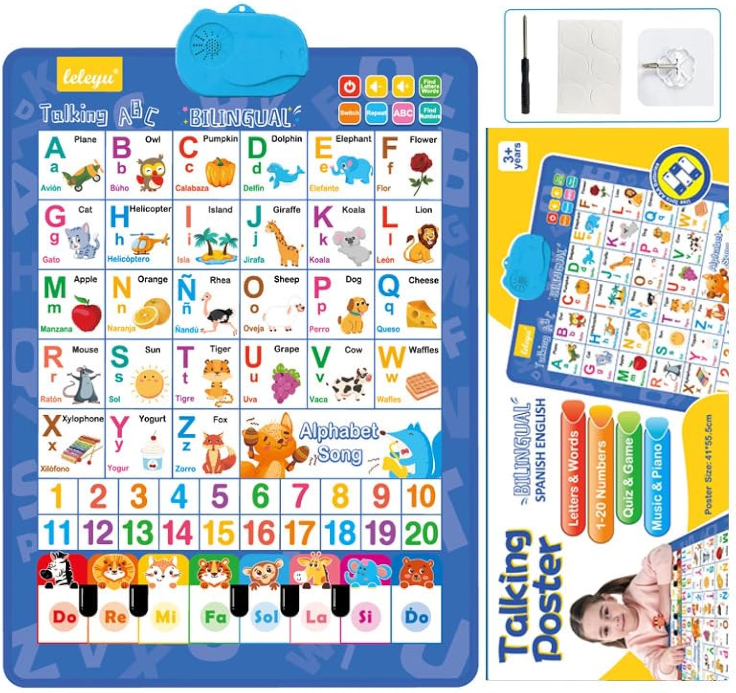 Bilingual Talking ABC & 123 Poster — English & Spanish Interactive Learning for Toddlers