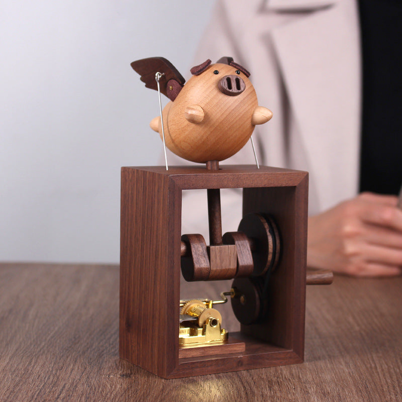 Original Flying Pig Cloud House Wooden Night Light – Handcrafted Winged Pig Desk Decor