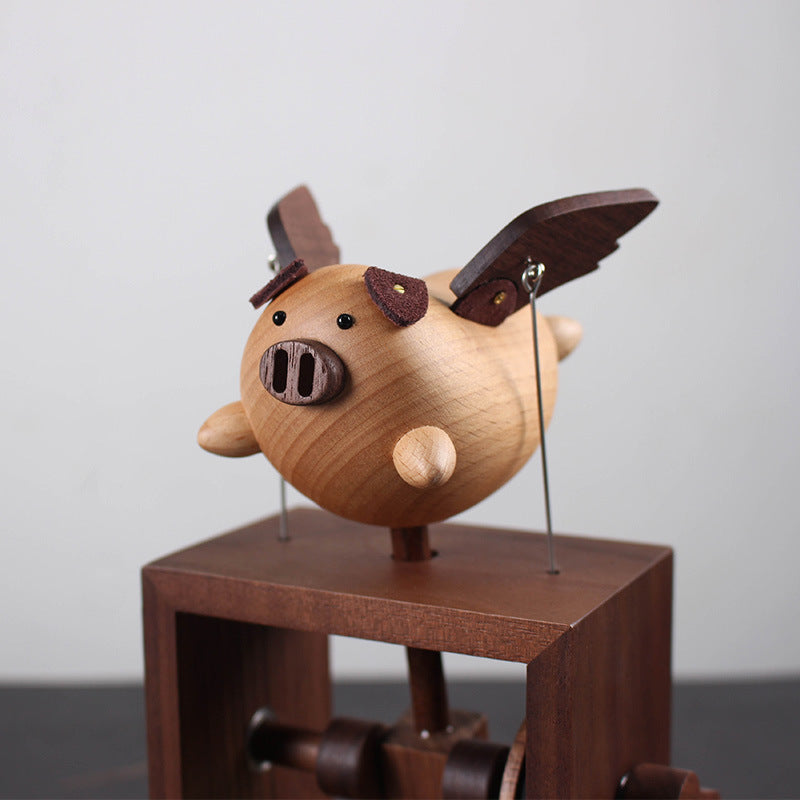 Original Flying Pig Cloud House Wooden Night Light – Handcrafted Winged Pig Desk Decor