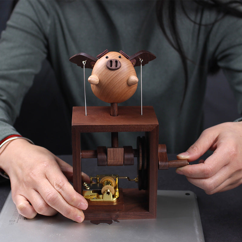 Original Flying Pig Cloud House Wooden Night Light – Handcrafted Winged Pig Desk Decor