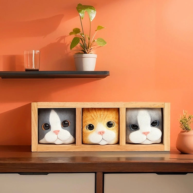 Hand-Carved Pop-up Cat Storage Wooden Box