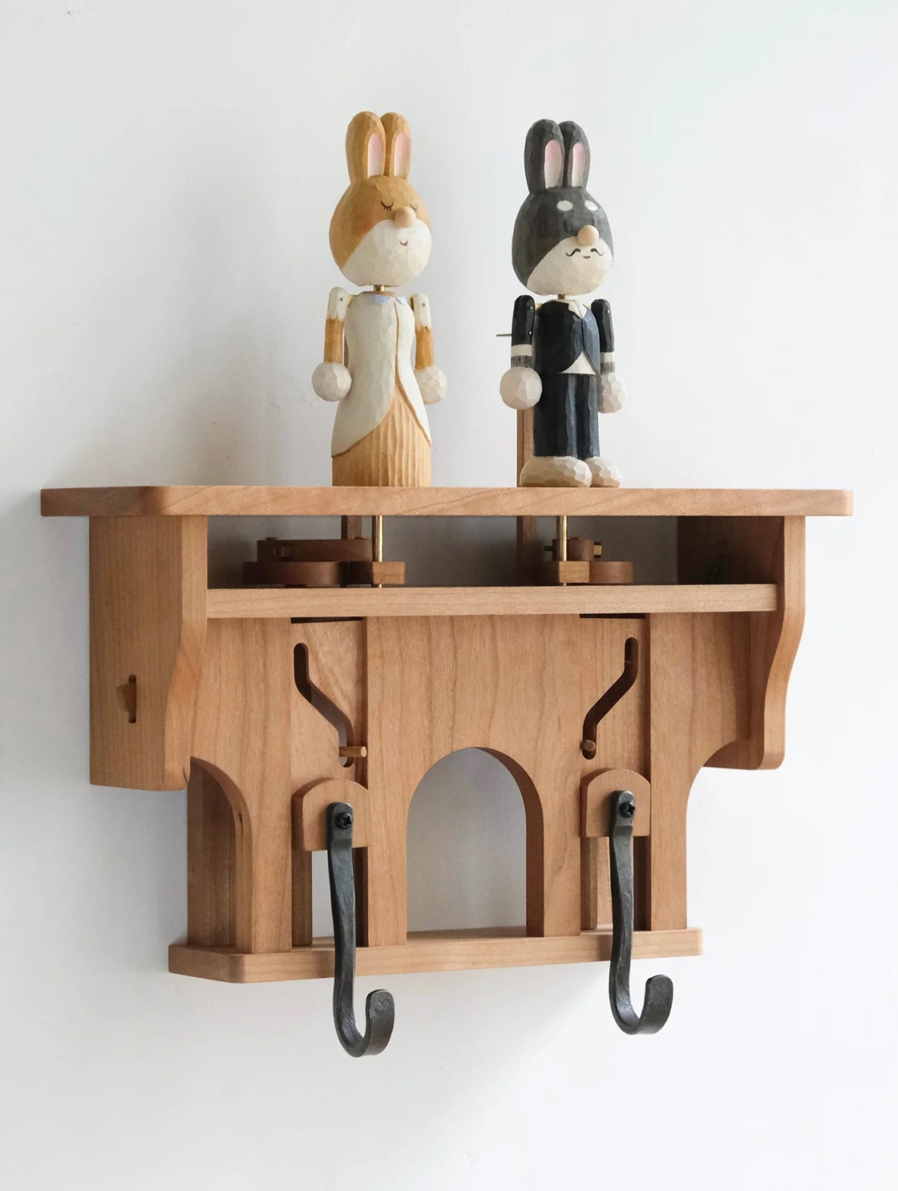 Limited Edition Hand-Carved Bunny Automata Wooden Wall Hanger – A Fusion of Art and Functionality