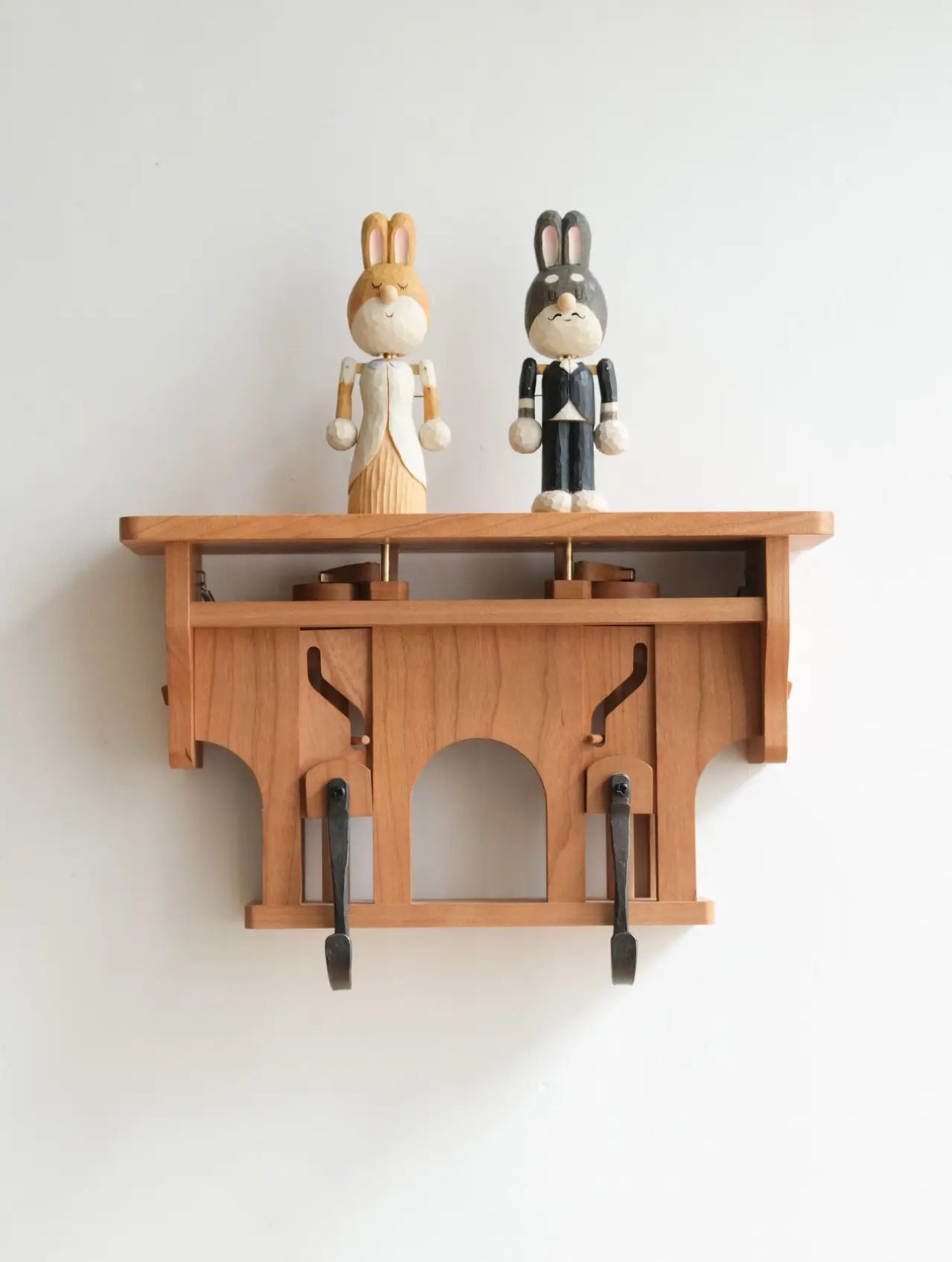 Limited Edition Hand-Carved Bunny Automata Wooden Wall Hanger – A Fusion of Art and Functionality