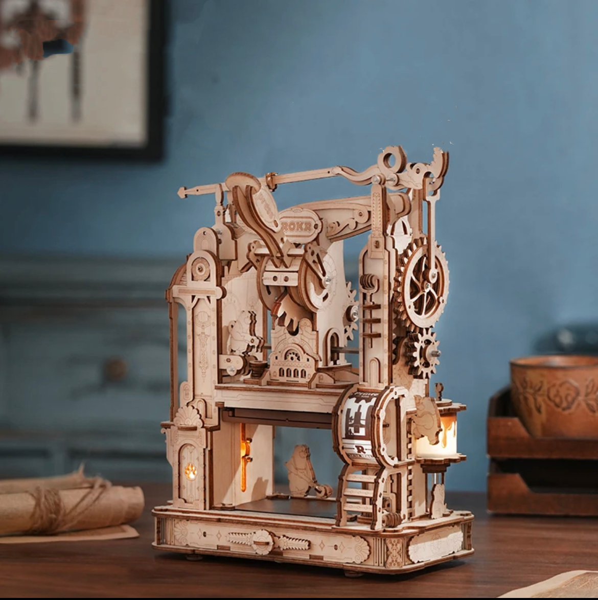 Classic Printing Press Mechanical 3D Wooden Puzzle