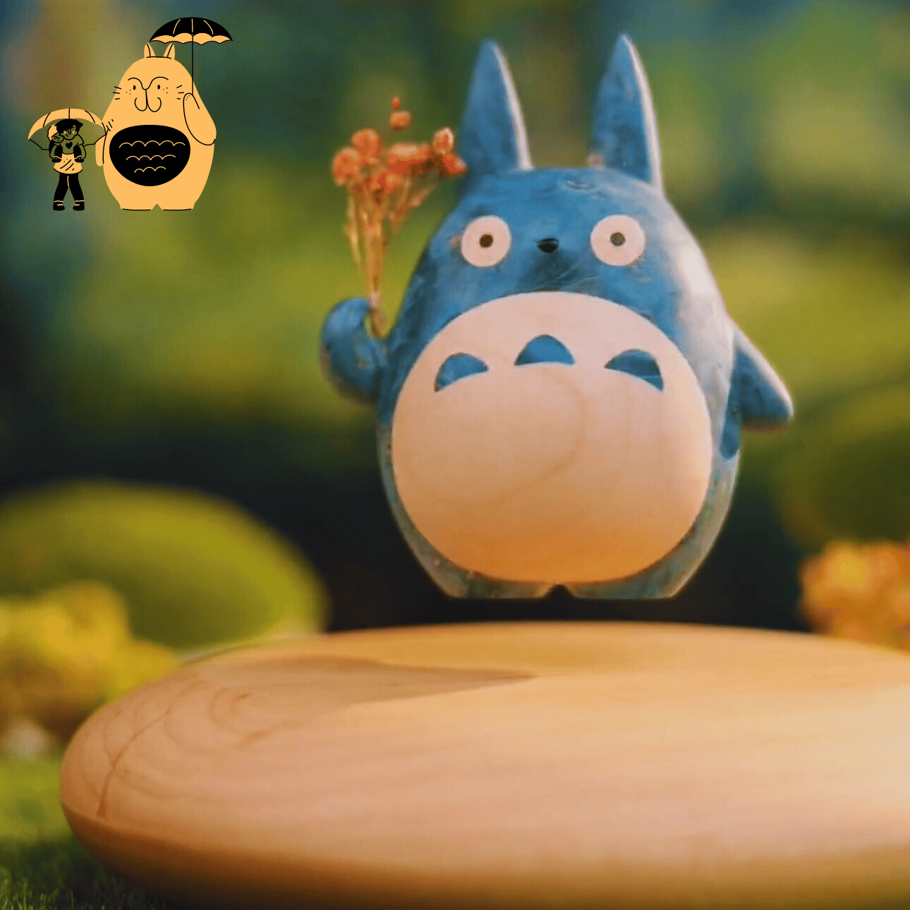 Original Handmade Wooden Craft Levitating Blue Totoro