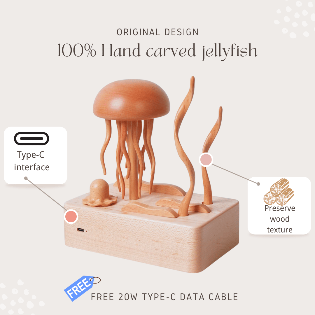 Original Mesmerizing Bluetooth Hand-Carved Wooden Jellyfish