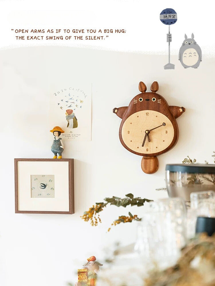 Original Wooden Totoro Silent Time Wall Clock