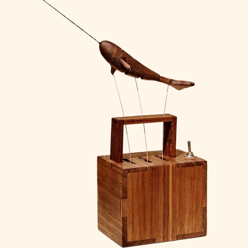 Handmade Walnut Wood Automata Jellyfish, Swan, Narwhal Music Box