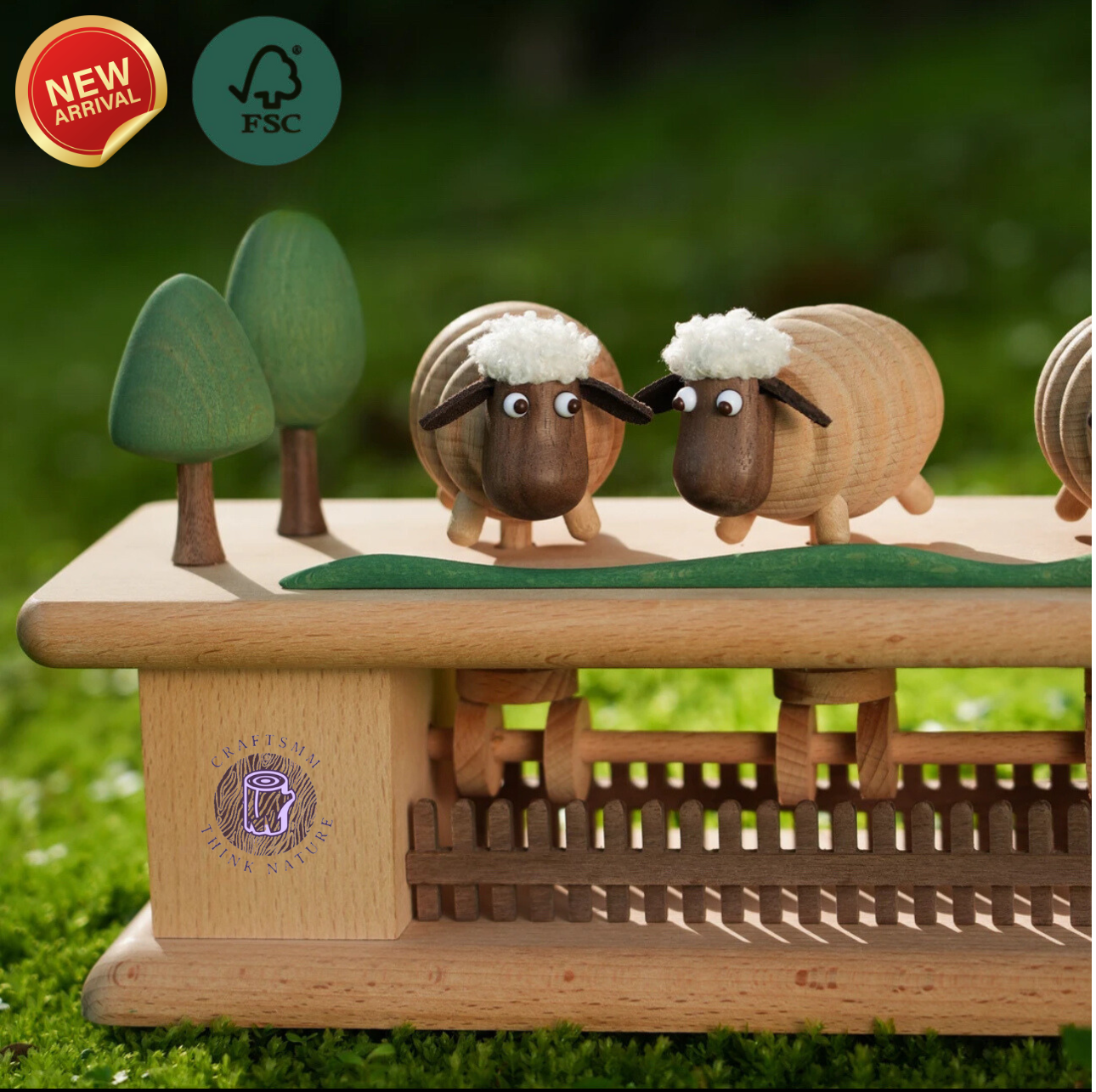 New Arrivals Original Mini Pasture Hand-Carved Wooden Sheep Jumping Fence