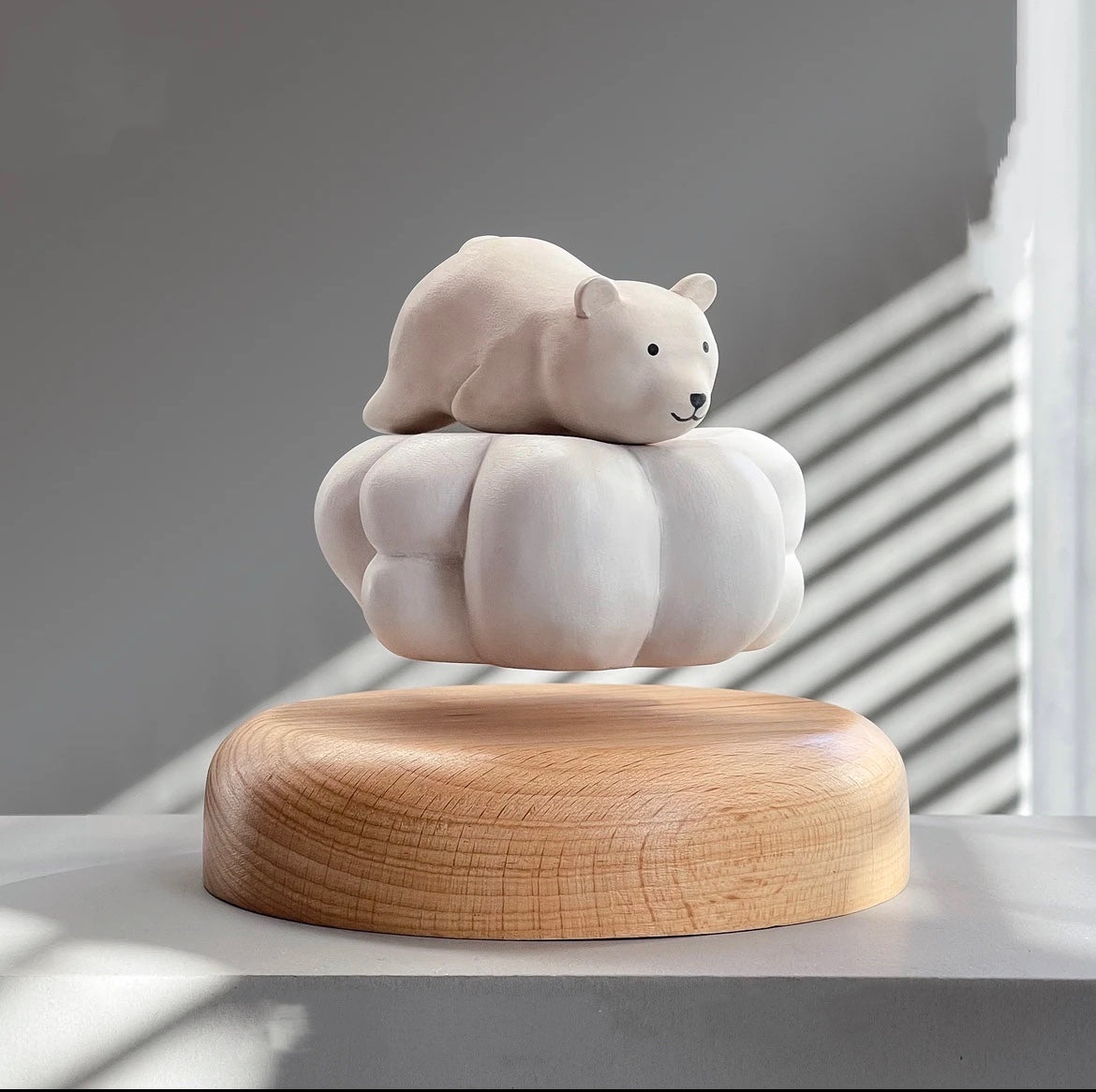 Original Handmade Wooden Craft Levitating White Polar Bear - A Charming and Healing Gift for Family and Friends