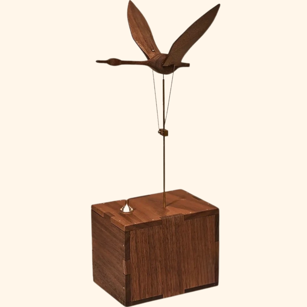 Handmade Walnut Wood Automata Jellyfish, Swan, Narwhal Music Box