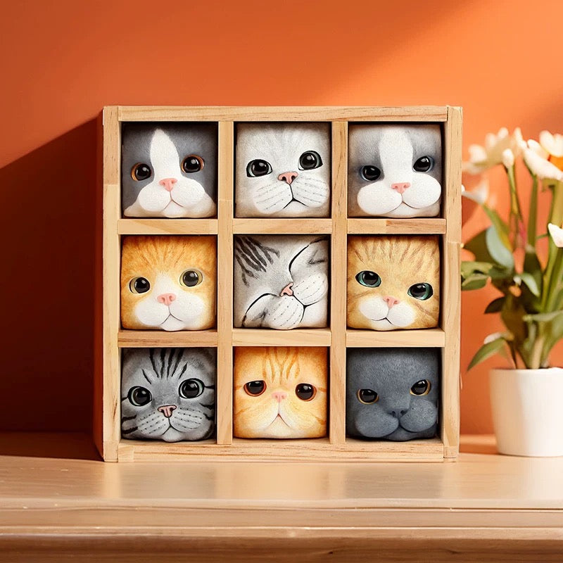 Hand-Carved Pop-up Cat Storage Wooden Box