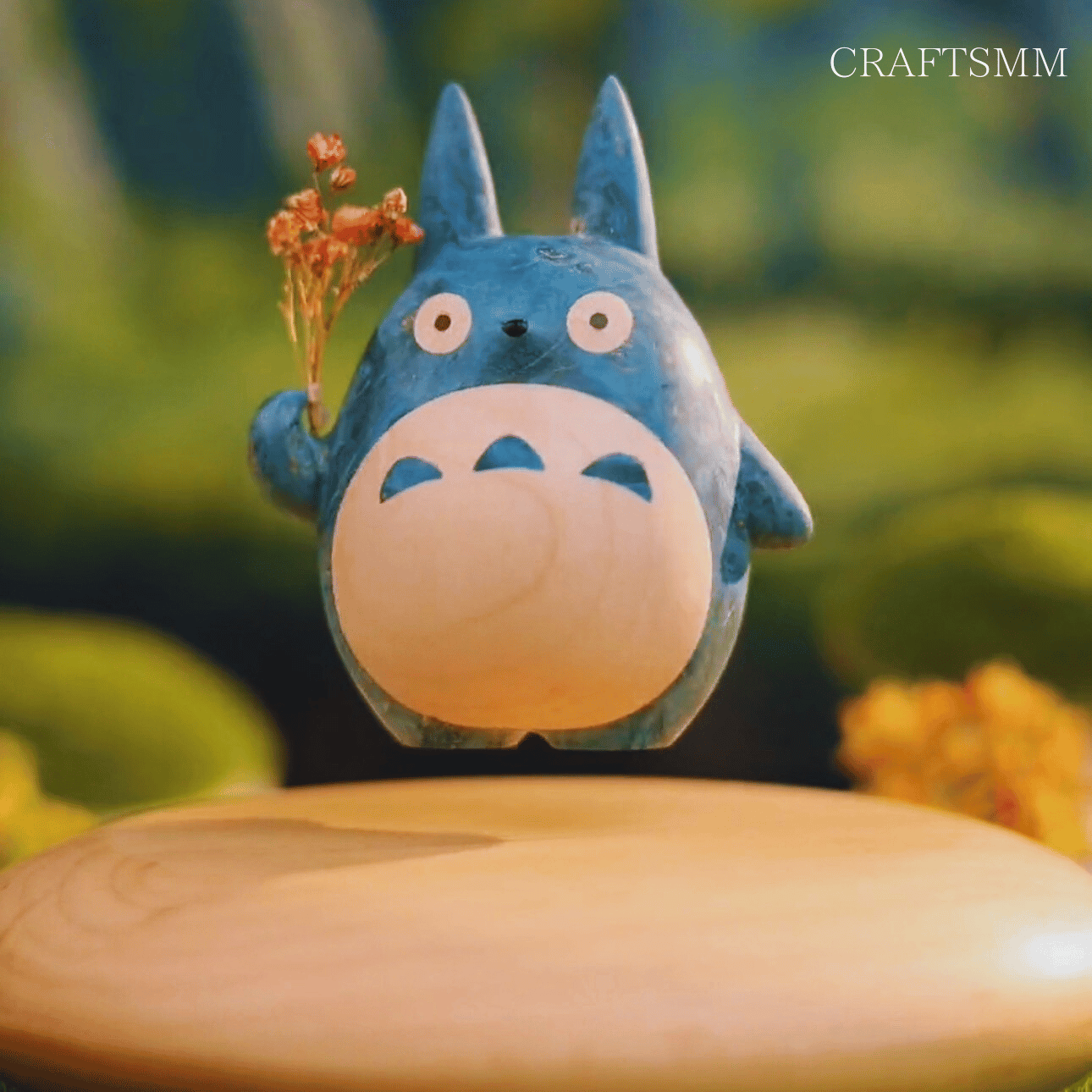 Original Handmade Wooden Craft Levitating Blue Totoro