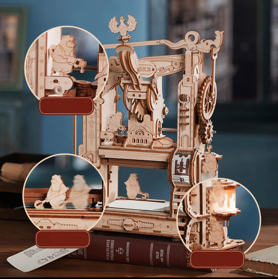 Classic Printing Press Mechanical 3D Wooden Puzzle