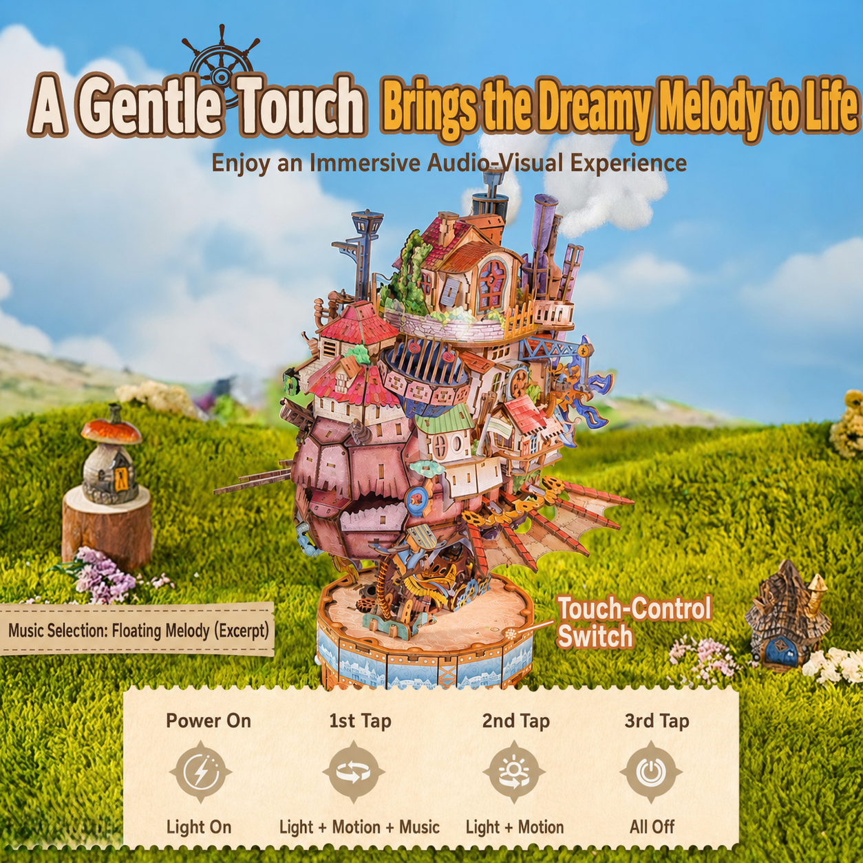 Dreamy Moving Castle 3D Wooden Puzzle with Lights, Motion & Music