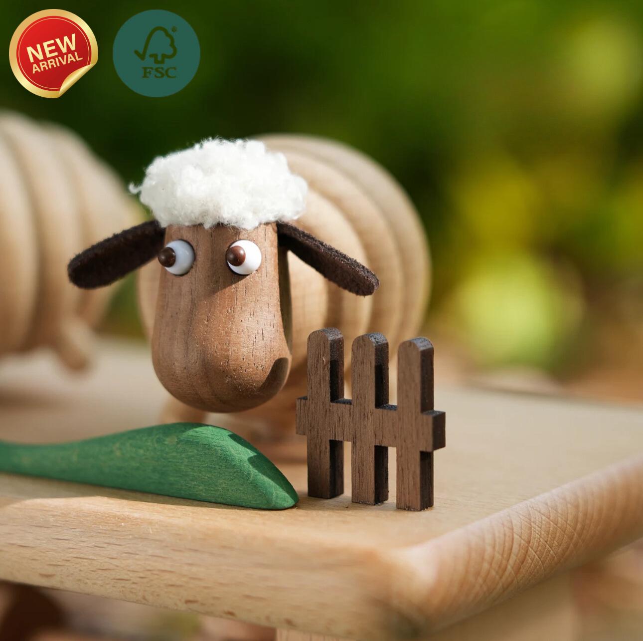 New Arrivals Original Mini Pasture Hand-Carved Wooden Sheep Jumping Fence