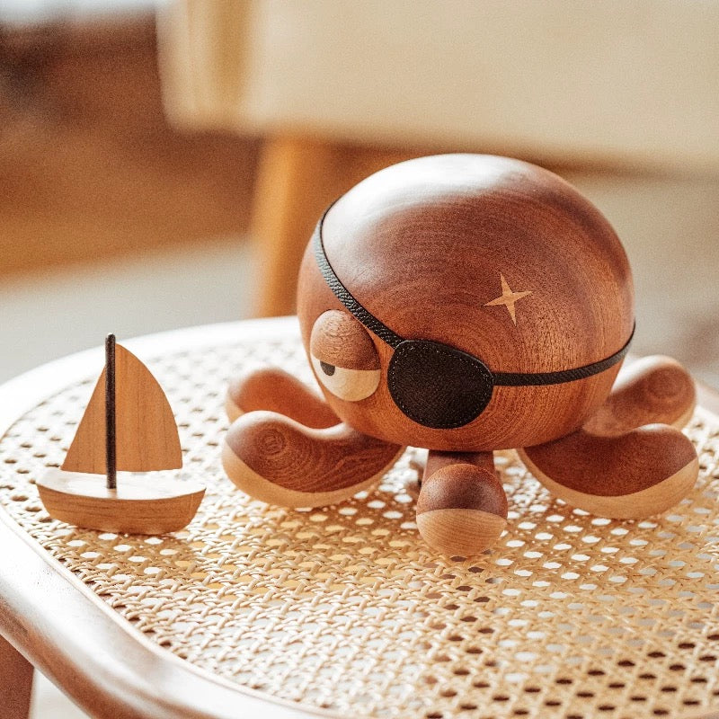 Hand-carved Wooden Pirate Octopus Piggy Bank