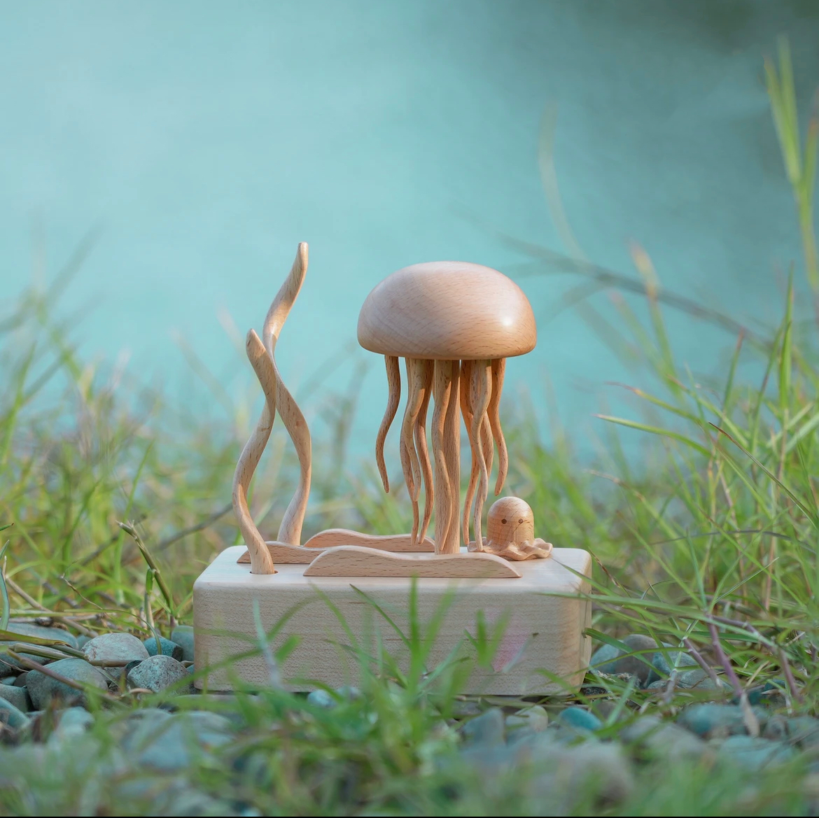 Original Mesmerizing Bluetooth Hand-Carved Wooden Jellyfish