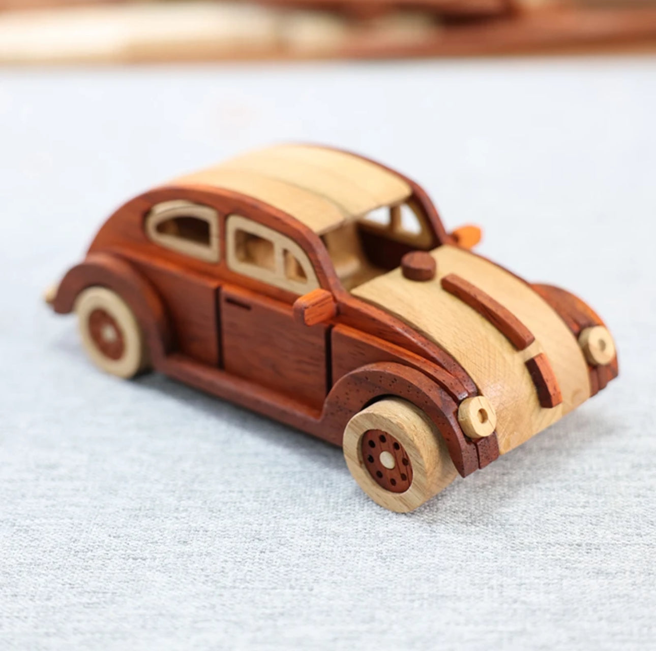 Handcrafted Vintage Style Beetle Car Model - Red Sandalwood and Oak Wood Materials-Unique Gift for Children Car Enthusiasts Friends