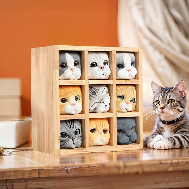 Hand-Carved Pop-up Cat Storage Wooden Box