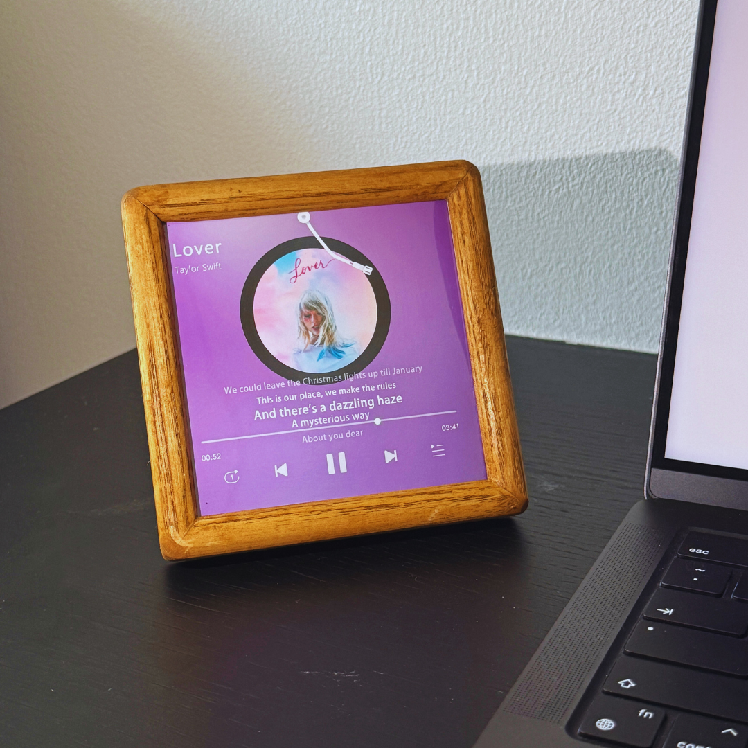 Personalized Song & Lyrics Display – Black Walnut Frame Music with Type-C Charging