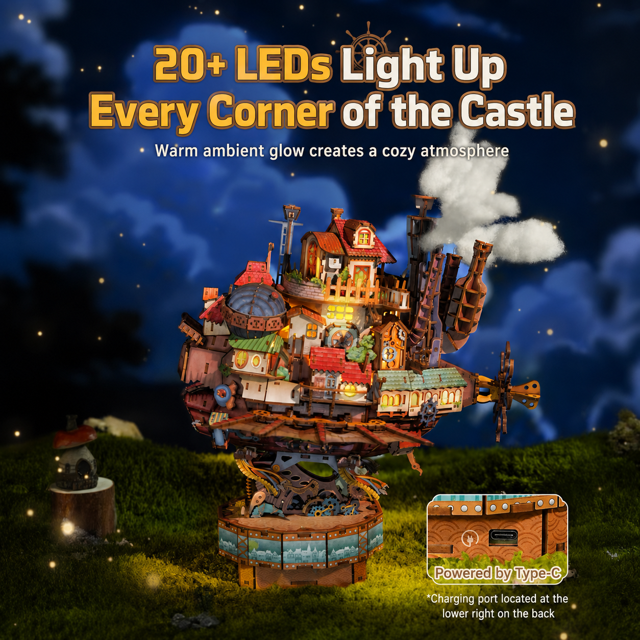 Dreamy Moving Castle 3D Wooden Puzzle with Lights, Motion & Music