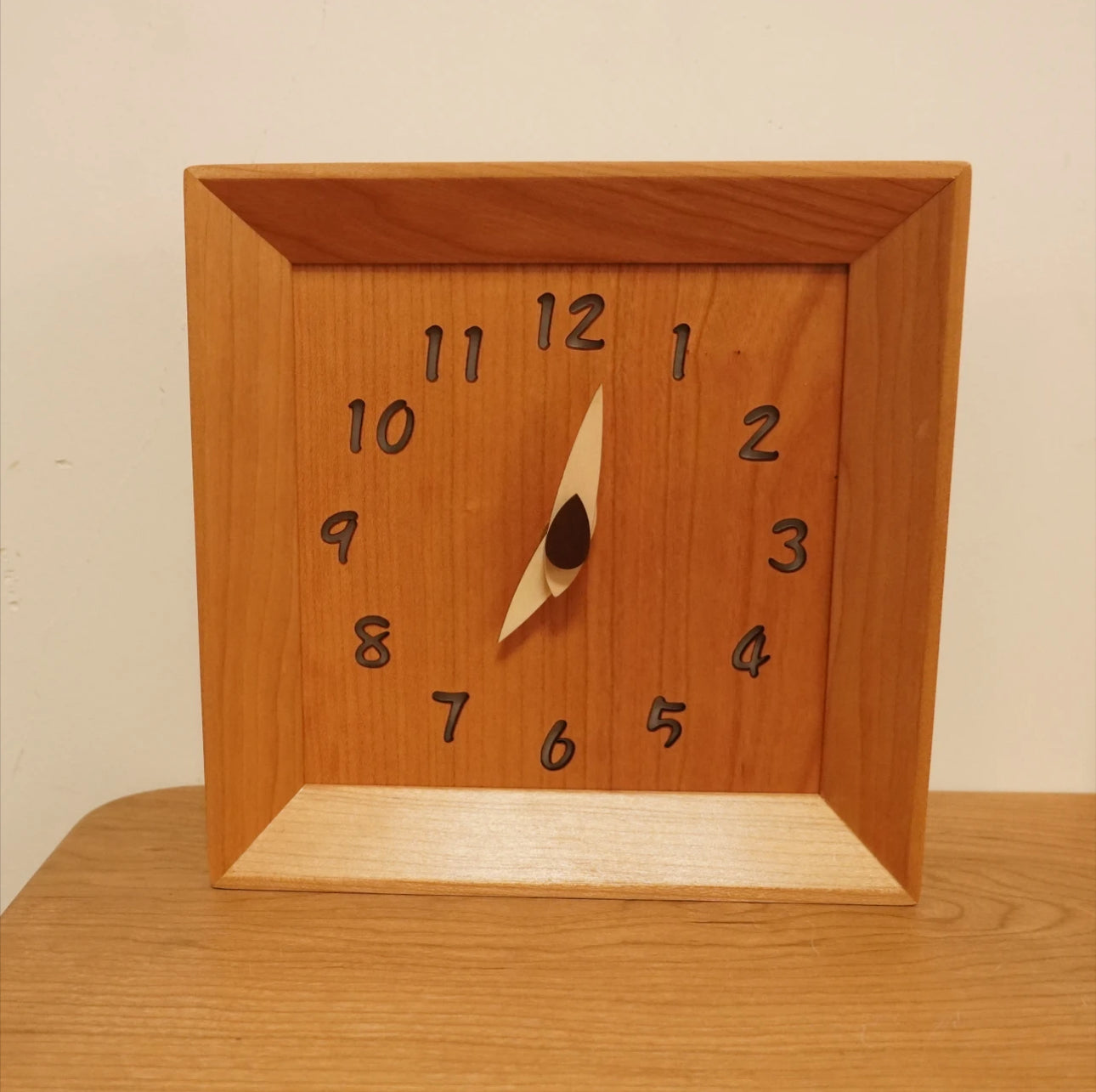CraftsMM Handmade Wooden Clock Silent Adjustable Soft Light, Cherry Wood Walnut Square Rustic Natural Wood Clocks Decor for Home Kitchen Living Room Office, Type-C Charger(8 Inch)