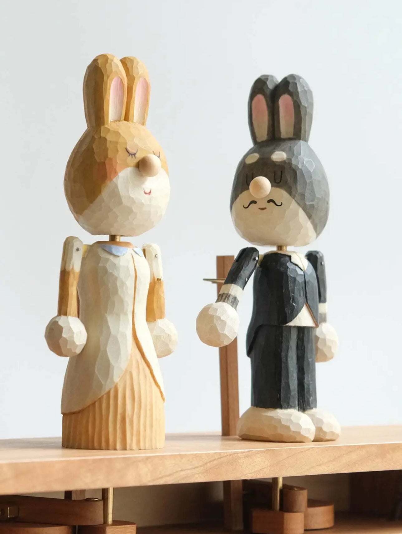 Limited Edition Hand-Carved Bunny Automata Wooden Wall Hanger – A Fusion of Art and Functionality