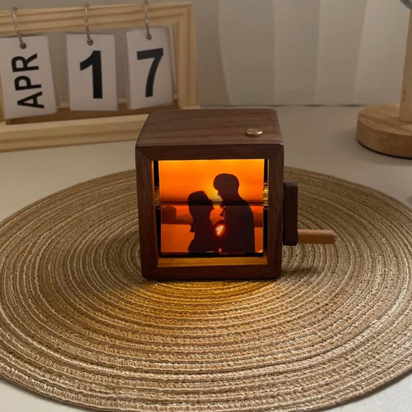 Hand-cranked Walnut Dynamic Glowing Photo Album