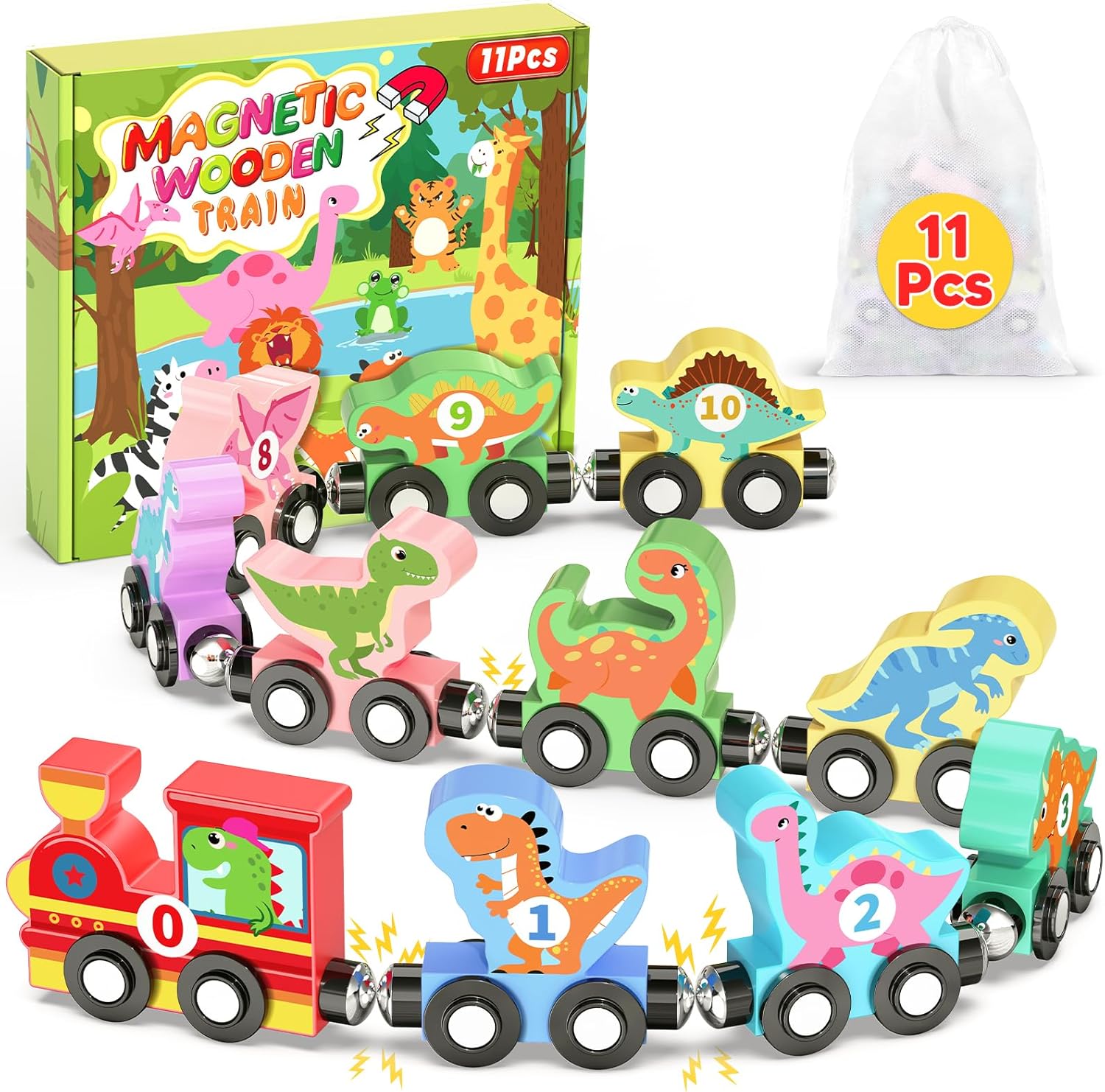 Magnetic Wooden Dinosaur Building Toy Set for Toddlers