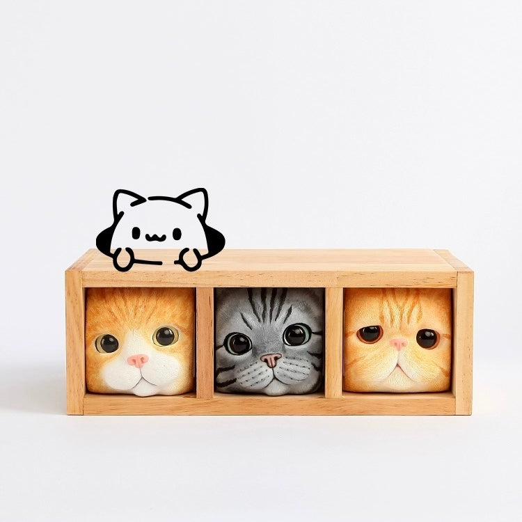 Hand-Carved Pop-up Cat Storage Wooden Box