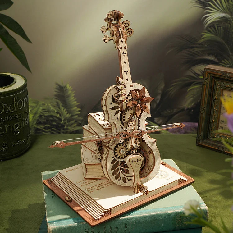 DIY Vintage Cello Mechanical Music Box 3D Wooden Puzzle with the Beautiful Music 'Nocturne, Op.9, No.2 in E-flat'