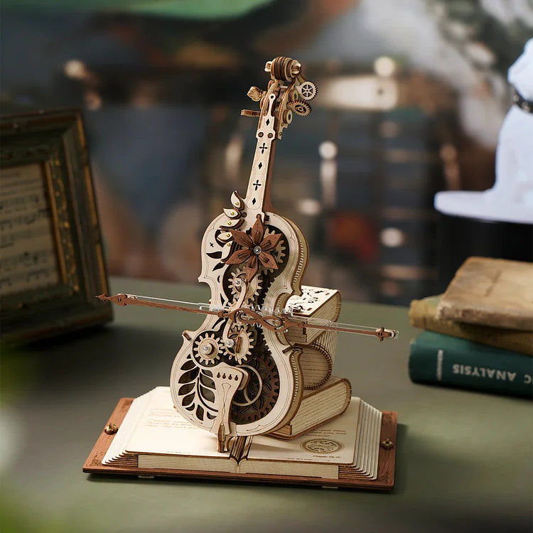 DIY Vintage Cello Mechanical Music Box 3D Wooden Puzzle with the Beautiful Music 'Nocturne, Op.9, No.2 in E-flat'