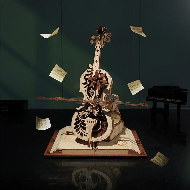 DIY Vintage Cello Mechanical Music Box 3D Wooden Puzzle with the Beautiful Music 'Nocturne, Op.9, No.2 in E-flat'