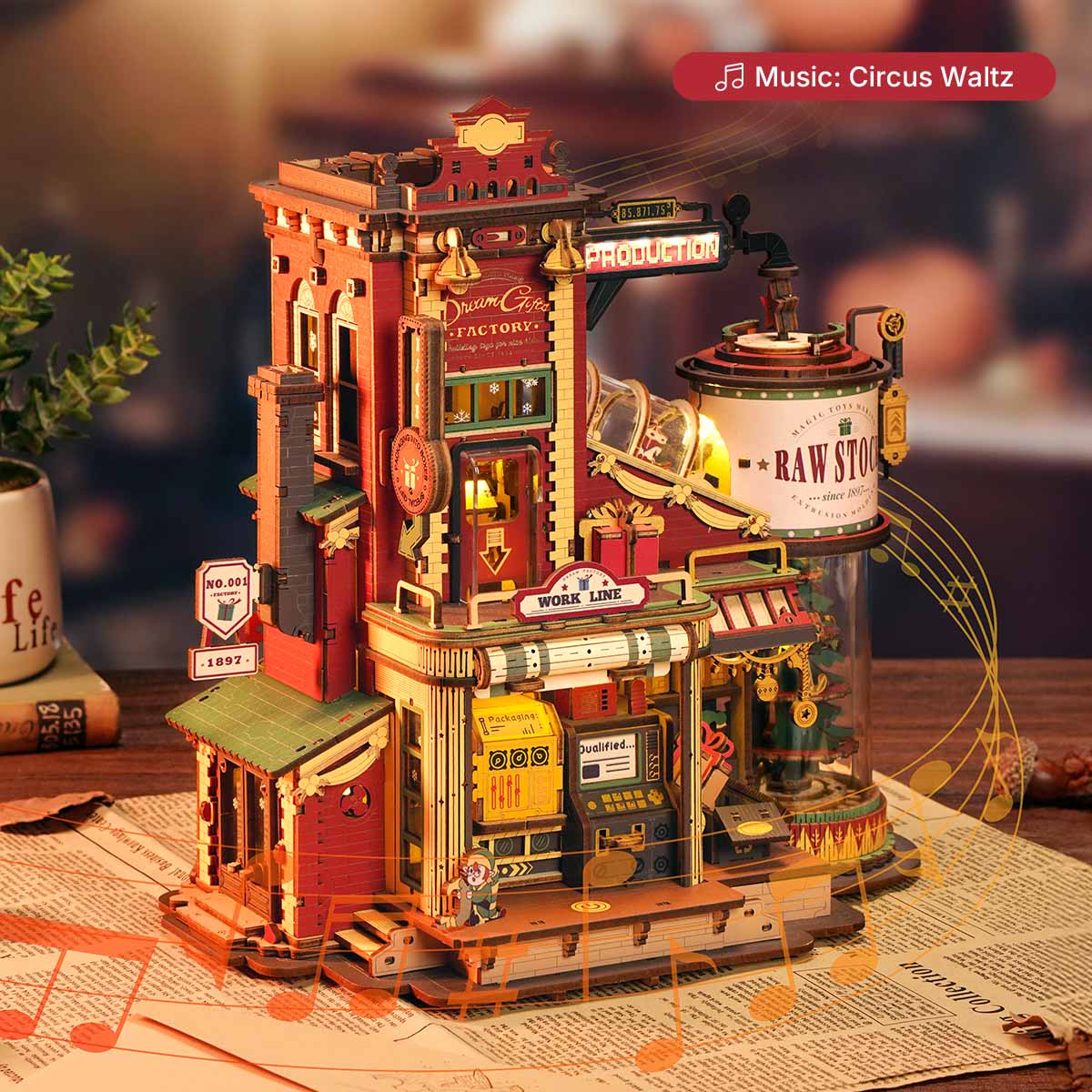 Christmas Dream Gift Factory 3D Wooden Puzzle Music Box