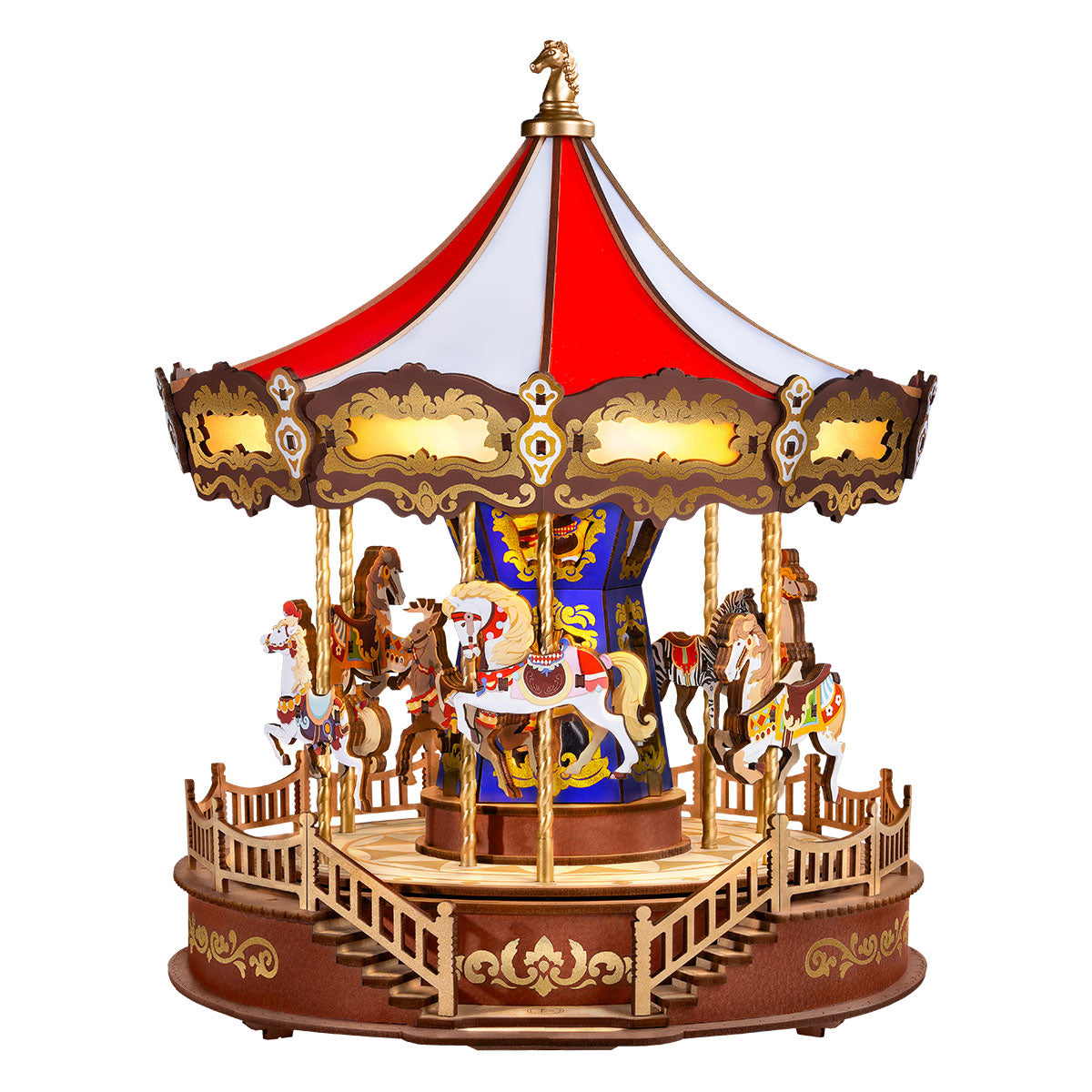 Classic Carousel 3D Wooden Puzzle — Rotating Music Box with LED Lights