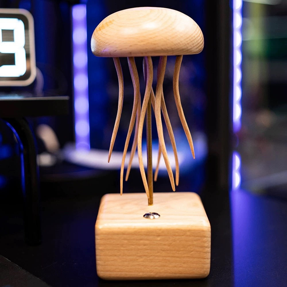 Handmade Walnut Wood Automata Jellyfish, Swan, Narwhal Music Box