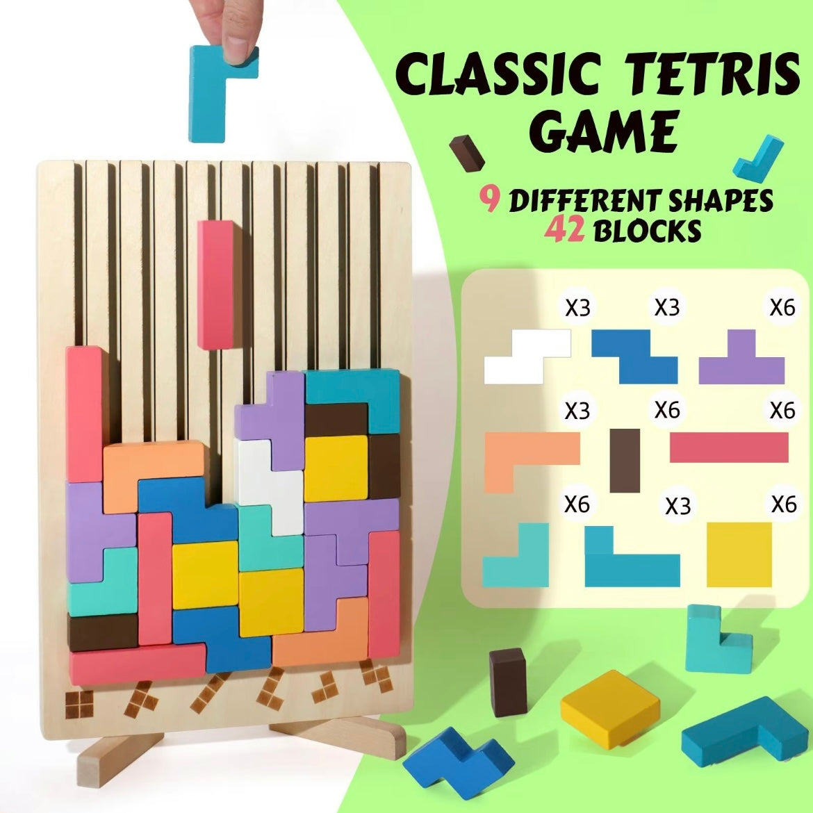 Wooden Sliding Puzzle Game – Montessori Brain Teaser with Challenge Cards for Kids