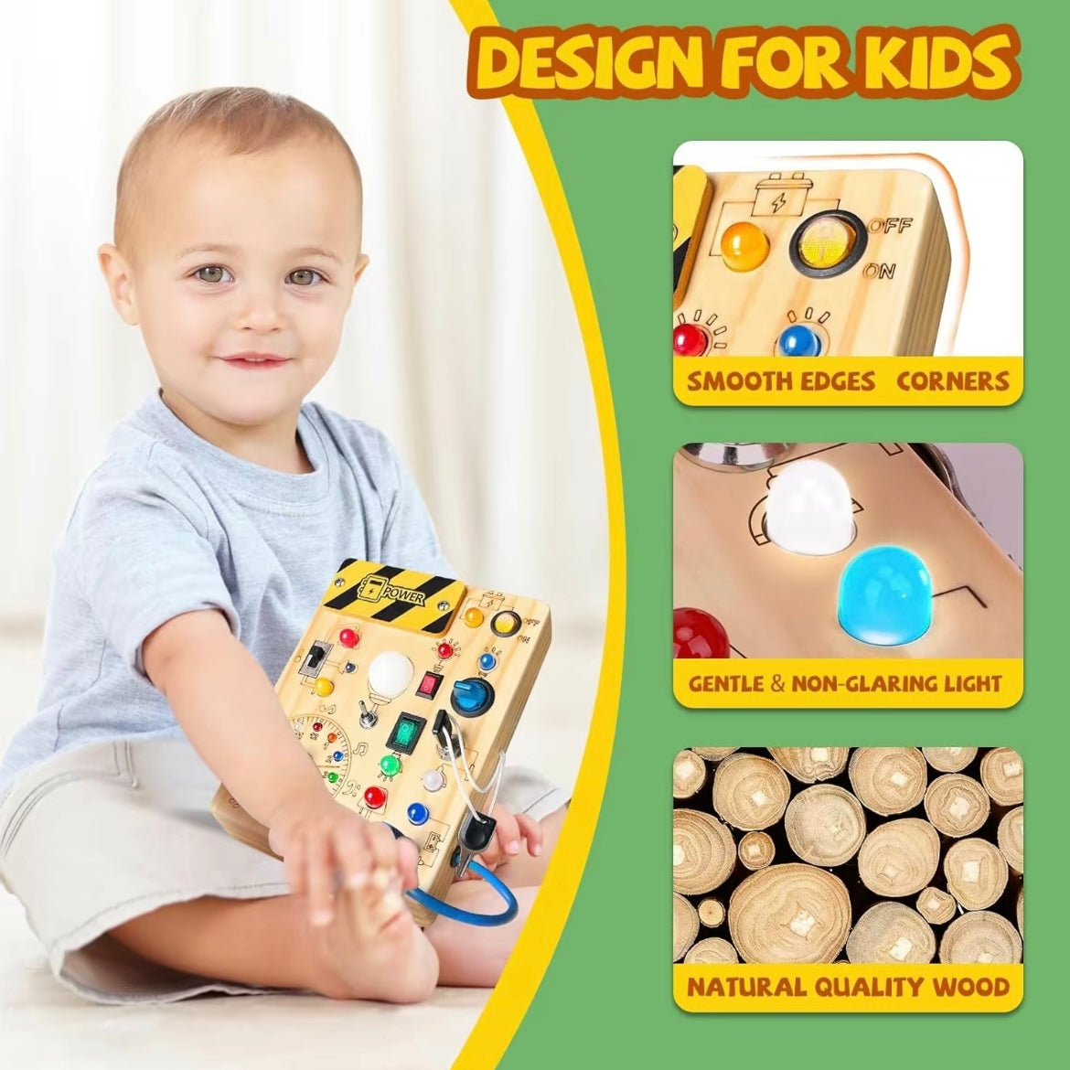 23 LED Lights Busy Board – Montessori Switch & Button Learning Toy for Curious Toddlers