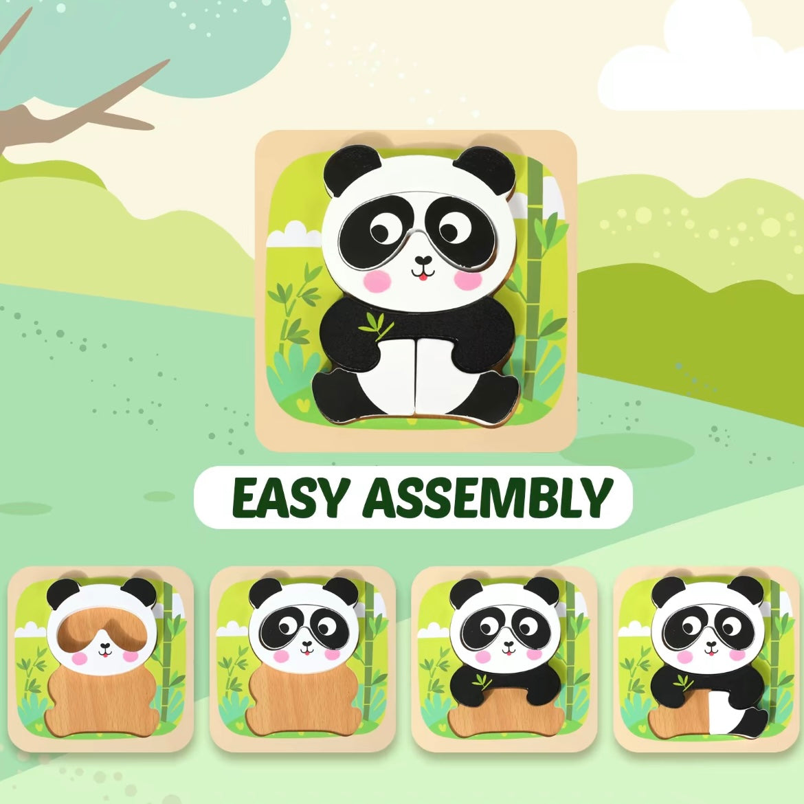 Montessori Wooden Animal Puzzle Set for Toddlers – 3D Chunky Blocks Educational Toy (6pcs)
