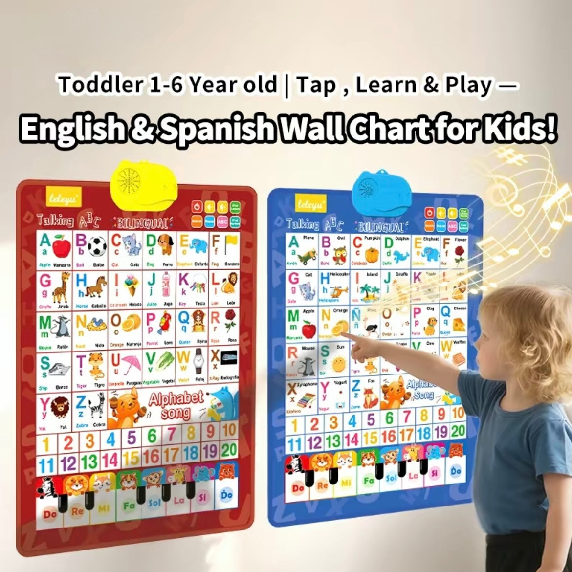 Bilingual Talking ABC & 123 Poster — English & Spanish Interactive Learning for Toddlers