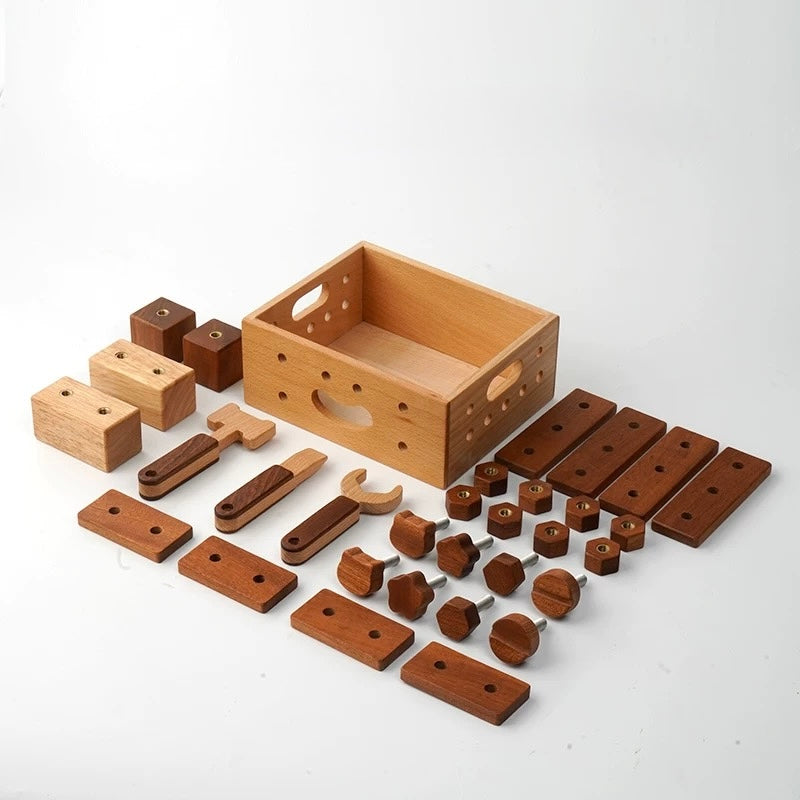 Montessori Wooden Tool & Screw Kit – Handcrafted Building Set for Kids with Natural Wood Pieces